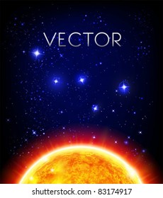 vector space background - sun, starry night sky, Cassiopeia / W constellation