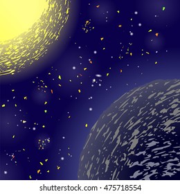 Vector Space Background. Universe Filled with Stars. Natural Night Sky. Sun and Earth. Milky Way Galaxy.