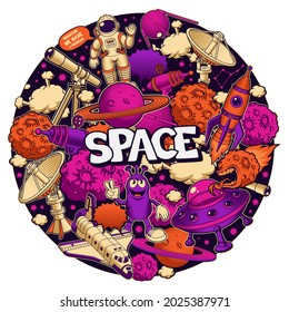 Vector space circular pattern in cartoon style