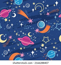 Vector space colourful seamless pattern with star,  planet and moon
Falling stars in the starry sky