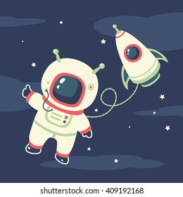 vector space cosmonaut and rocket illustration