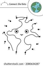 Vector space dot-to-dot and color activity with cute planet Earth. Astronomy connect the dots game for children. Funny math coloring page for kids with kawaii star
