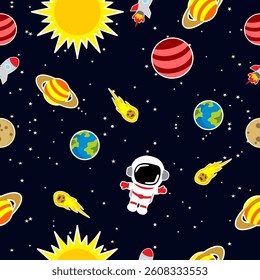 vector space elements seamless pattern with planets rocket meteorit and astronaut