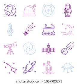 Vector Space exploration icons in trendy linear style