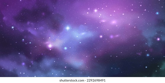 Vector space galaxy realistic illustration. Colorful nebula background