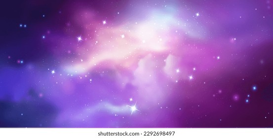 Vector space galaxy realistic illustration. Colorful nebula background