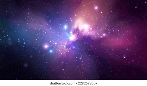 Ilustración realista de la galaxia del espacio vectorial. Fondo nebuloso colorido