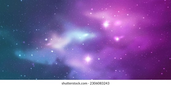 Vektorraum Galaxie realistische Illustration. Farbiger nebulöser Hintergrund