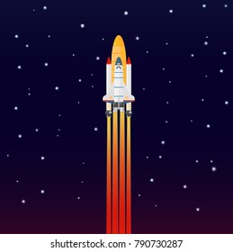 Vector Space galaxy rocket Spaceship launch. Flying a spaceship in outer space.
