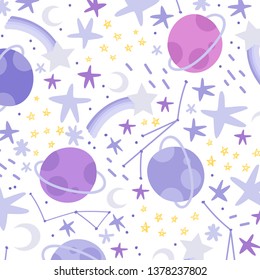 Vector space illustration. Planets, stars, universe, galaxy doodle set.