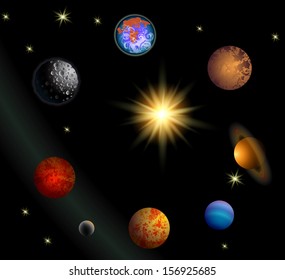 vector space illustration with planets and stars