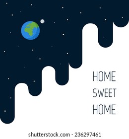 Vector space interstellar illustration. Earth and moon. Home sweet home.