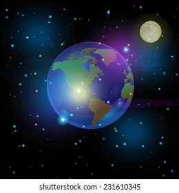 vector space landscape with planet Earth and Moon