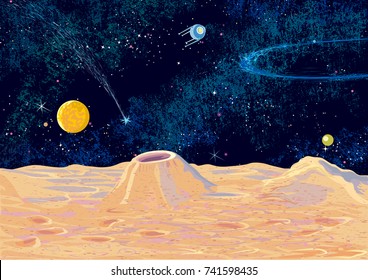 Vector space landscape with starry sky