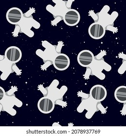 vector space pattern. flat pattern illustration with astronauts on starry dark sky