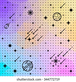 vector space pattern. Science Illustration with stars and planets. Use for prints, web, posters, invitations.
