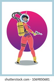 Vector Space Pin Up Girl Retro Poster Stylization