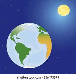 Vector, space planets mother Earth, moon and stars