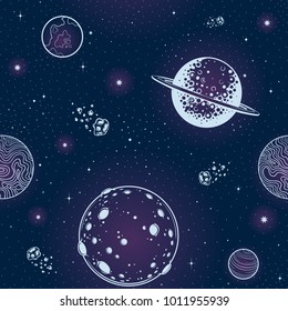 Vector Space Planets Seamless Pattern