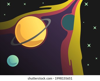 vector space with planets and stars around it