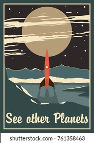 Vector Space Poster. Stylization Under The Retro American Space Propaganda