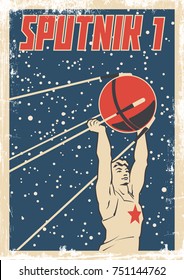 Vector Space Poster. Stylized under the Old Soviet Space Propaganda