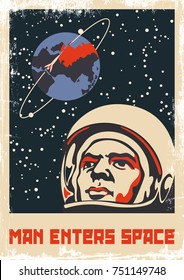 Vector Space Poster. Stylized under the Old Soviet Space Propaganda