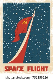 Vector Space Poster. Stylized under the Old Soviet Space Propaganda