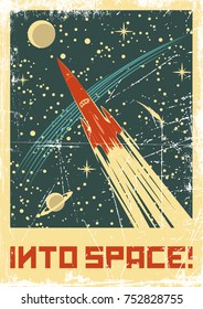 Vector Space Poster. Stylized under the Old Soviet Space Propaganda