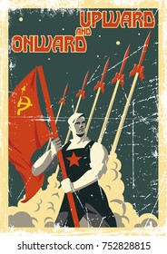 Vector Space Poster. Stylized Under The Old Soviet Space Propaganda