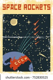 Vector Space Poster. Stylized under the Old Soviet Space Propaganda