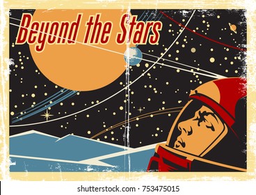 Vector Space Poster. Stylized under the Old Soviet Space Propaganda