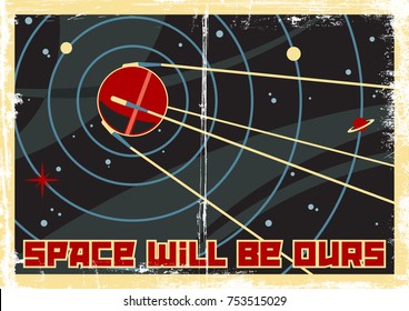 Vector Space Poster. Stylized under the Old Soviet Space Propaganda