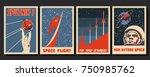 Vector Space Posters. Stylized under the Old Soviet Space Propaganda