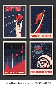 Vector Space Posters. Stylized under the Old Soviet Space Propaganda