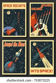 Vector Space Posters. Stylized under the Old Soviet Space Propaganda