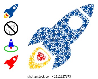 Vector space rocket mosaic is organized from repeating recursive space rocket pictograms. Recursive mosaic for space rocket. Some other icons are present in this vector.