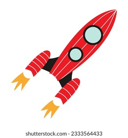 Vector space rocket. Red rocket. Isolated object on white background.