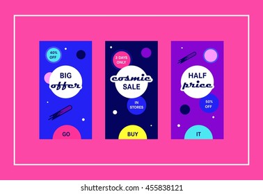Vector space sale banners for website and mobile design, email, newsletter, ads and promotion. Web catch eye template super bright collection
