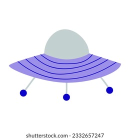 Vector space saucer. UFO saucer. Hand drawn flat illustration. Isolated object on white background.