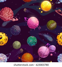 Vector space seamless pattern. Cartoon cosmic texture.