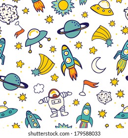 Vector space seamless pattern. Children space seamless pattern.