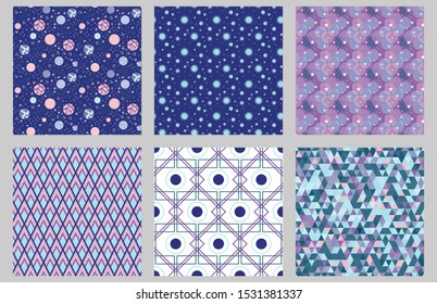 Vector space seamless pattern with colorful planets and stars. Night sky cosmic multicolor background