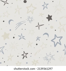 Vector space seamless pattern with planets, comets, constellations and stars. Night sky hand drawn doodle astronomical background