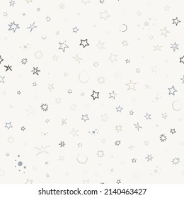 Vector space seamless pattern with planets, comets, constellations and stars. Night sky hand drawn doodle astronomical background