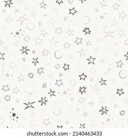 Vector space seamless pattern with planets, comets, constellations and stars. Night sky hand drawn doodle astronomical background
