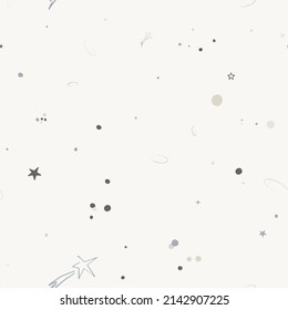 Vektorraum nahtloses Muster mit Planeten, Kometen, Sternbildern und Sternen. Nachthimmel, handgezeichnet, doodle astronomischer Hintergrund