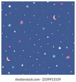 Vector space seamless pattern with planets, comets, constellations and stars. Night sky hand drawn doodle astronomical background