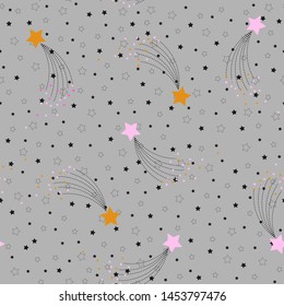Vector space seamless pattern with small stars layer on colorful big stars. On the sky in vector repeat ,Design for fashion, fabric,web ,wallpaper and all prints on light grey background color