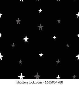 Vector space seamless pattern with stars. Night sky hand drawn doodle astronomical background